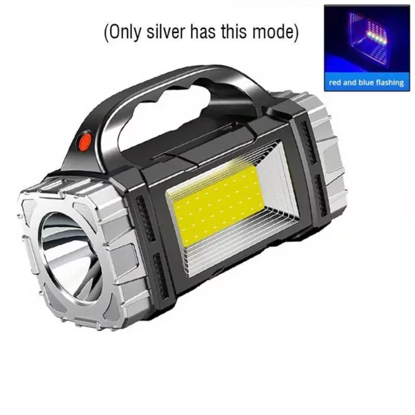 Outdoor Solar LED Flashlight Handheld Tactical Torch With COB Side Light Work Lamp USB Rechargeable Outdoor Camping Fishing Hiking Light Waterproof