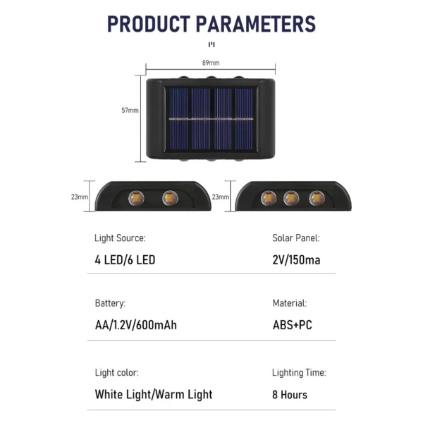 LED Solar Wall Lights Deck Lamp Outdoor Garden Yard Patio Pathway Step Stair Fence Lamps Waterproof for Courtyard Street Landscape Garden Decoration Wall Lamp