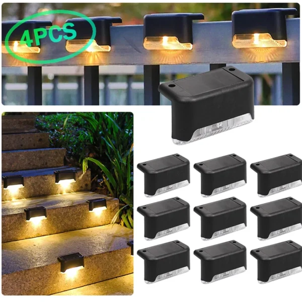 4pcs Solar Stair Light Outdoor LED Solar Powered Lamp IP65 Waterproof Garden Wall Fence Lawn Path Yard Landscape Night Lights
