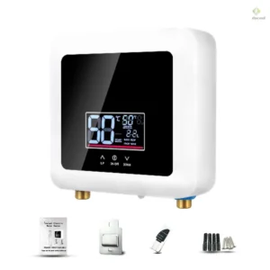 Instant Water Heater 7500W Mini Electric Tankless Water Heater Wall Mounted LED Display Support Thermostat Mode Power Adjustment for Home Kitchen Bathroom